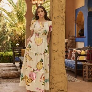 Sugarlips Zahra Island Palmer Poplin Tiered Maxi Dress size XL